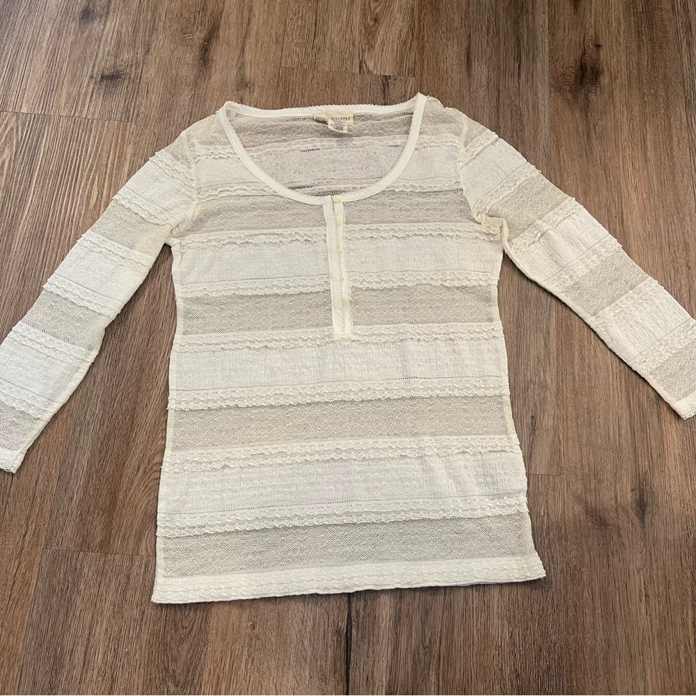 Denim & Supply Ralph Lauren Lace Henley Top Women’s Med Ivory Sheer Y2K